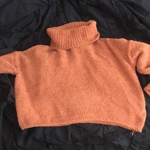 Women’s small orange cowl neck cropped sweater